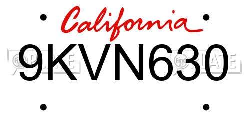 9KVN630 California License Plate