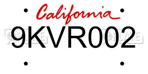 9KVR002 California License Plate