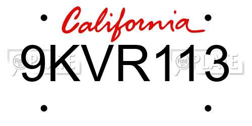 9KVR113 California License Plate