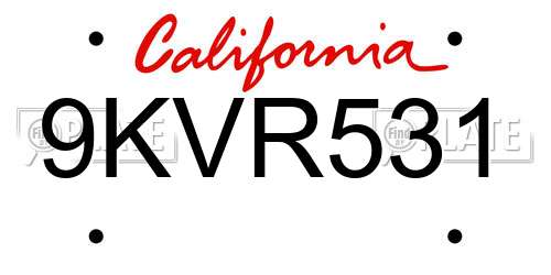 9KVR531 California License Plate