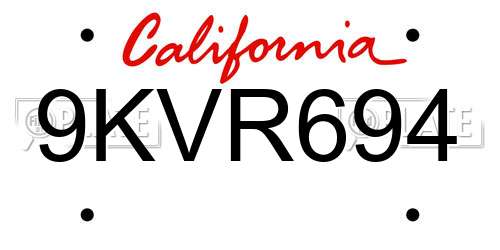 9KVR694 California License Plate