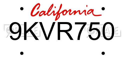 9KVR750 California License Plate