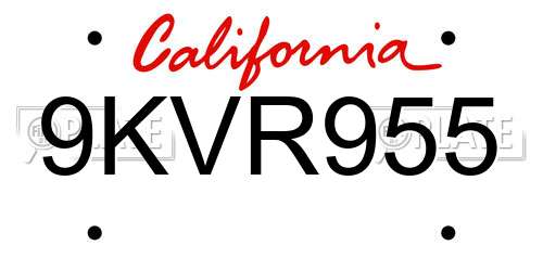 9KVR955 California License Plate