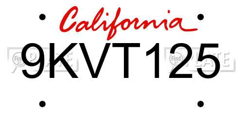 9KVT125 California License Plate