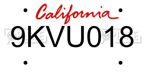 9KVU018 California License Plate