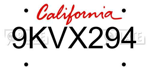 9KVX294 California License Plate