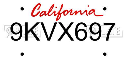 9KVX697 California License Plate