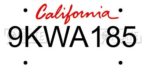 9KWA185 California License Plate