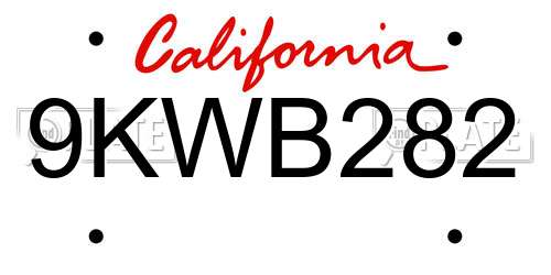 9KWB282 California License Plate