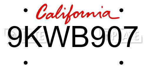 9KWB907 California License Plate