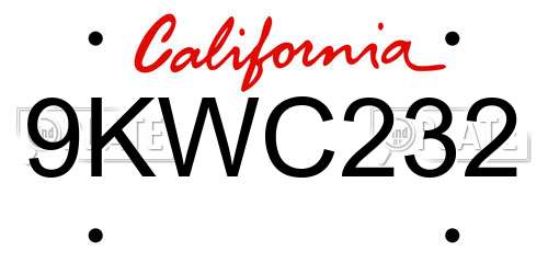 9KWC232 California License Plate