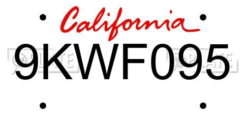 9KWF095 California License Plate