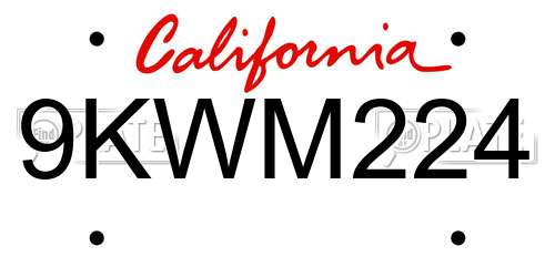 9KWM224 California License Plate
