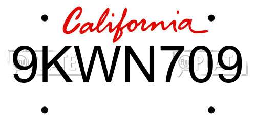 9KWN709 California License Plate