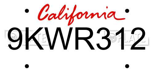9KWR312 California License Plate