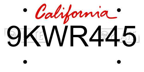 9KWR445 California License Plate