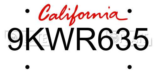 9KWR635 California License Plate