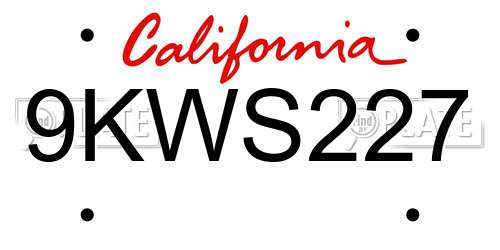 9KWS227 California License Plate