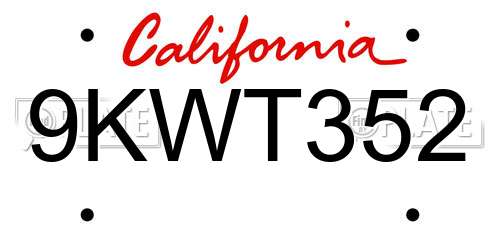 9KWT352 California License Plate