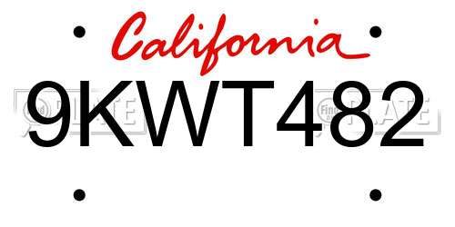 9KWT482 California License Plate