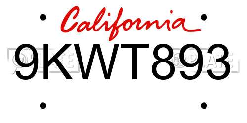 9KWT893 California License Plate