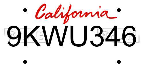 9KWU346 California License Plate