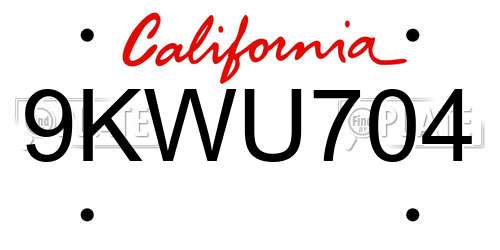 9KWU704 California License Plate
