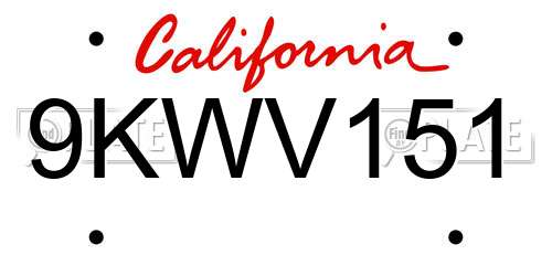 9KWV151 California License Plate