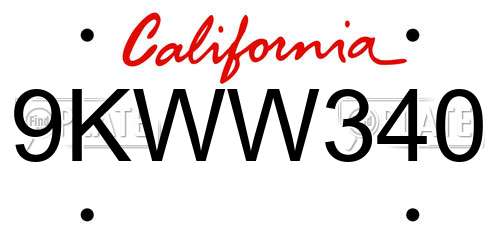 9KWW340 California License Plate