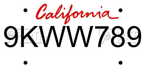 9KWW789 California License Plate