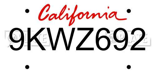 9KWZ692 California License Plate