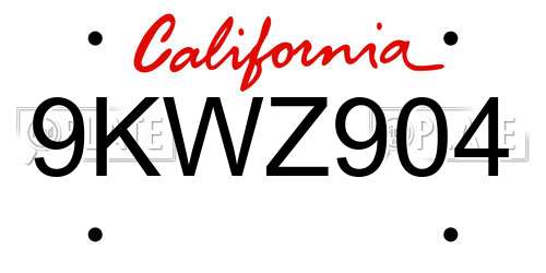 9KWZ904 California License Plate