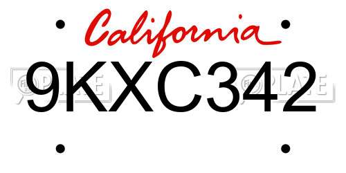 9KXC342 California License Plate