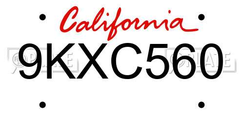 9KXC560 California License Plate