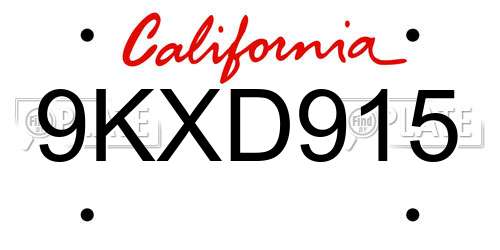 9KXD915 California License Plate