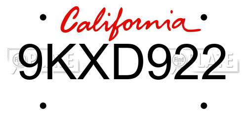 9KXD922 California License Plate