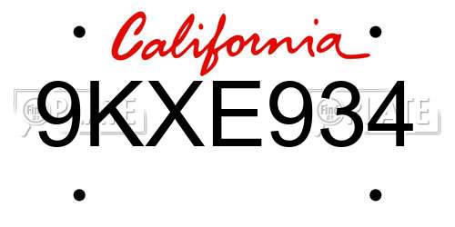 9KXE934 California License Plate