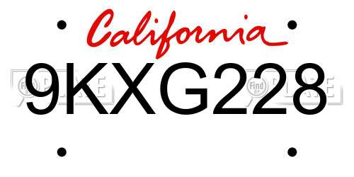 9KXG228 California License Plate