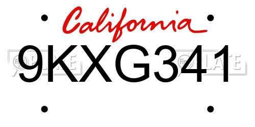9KXG341 California License Plate