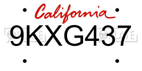 9KXG437 California License Plate