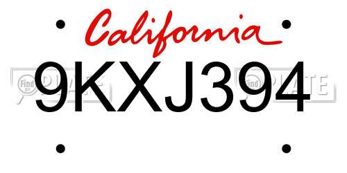 9KXJ394 California License Plate