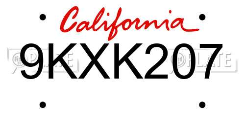 9KXK207 California License Plate
