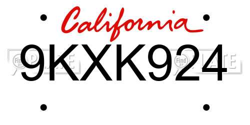 9KXK924 California License Plate