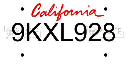 9KXL928 California License Plate