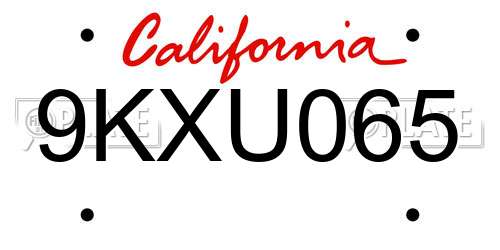 9KXU065 California License Plate
