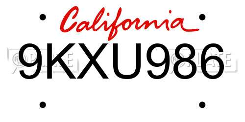 9KXU986 California License Plate