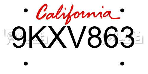 9KXV863 California License Plate