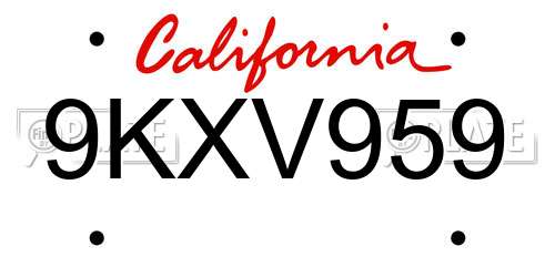 9KXV959 California License Plate