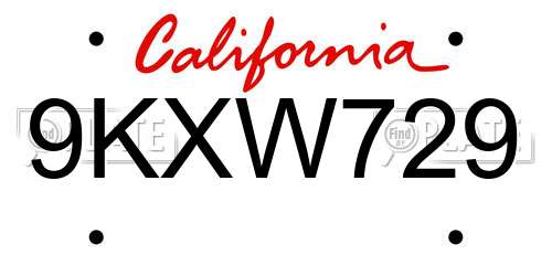9KXW729 California License Plate