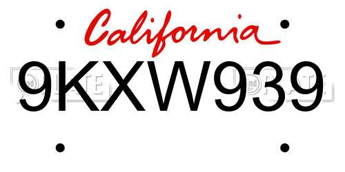 9KXW939 California License Plate